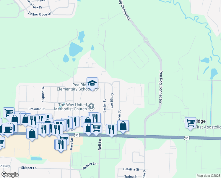 map of restaurants, bars, coffee shops, grocery stores, and more near 4735 Gregg Avenue in Pace