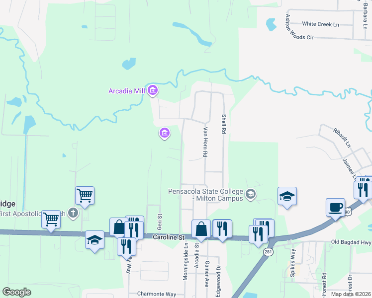 map of restaurants, bars, coffee shops, grocery stores, and more near 4754 Anna Simpson Road in Milton