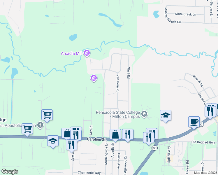 map of restaurants, bars, coffee shops, grocery stores, and more near 4754 Anna Simpson Road in Milton