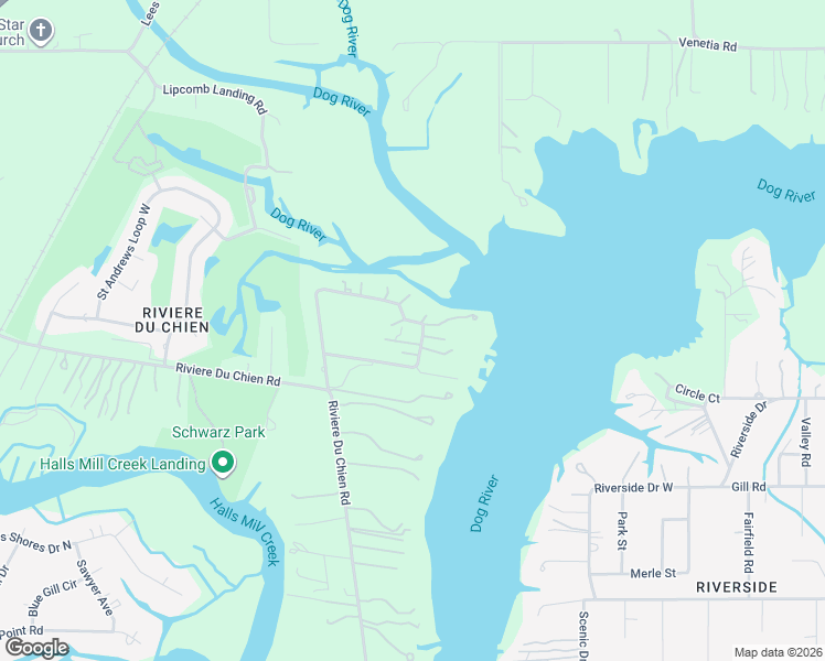 map of restaurants, bars, coffee shops, grocery stores, and more near 3106 North Riviere Du Chien Loop in Mobile
