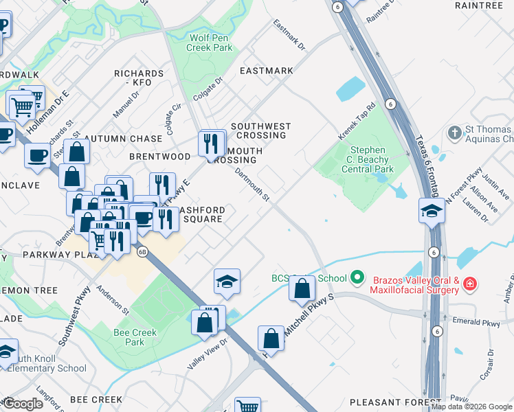 map of restaurants, bars, coffee shops, grocery stores, and more near 509 Camp Court in College Station