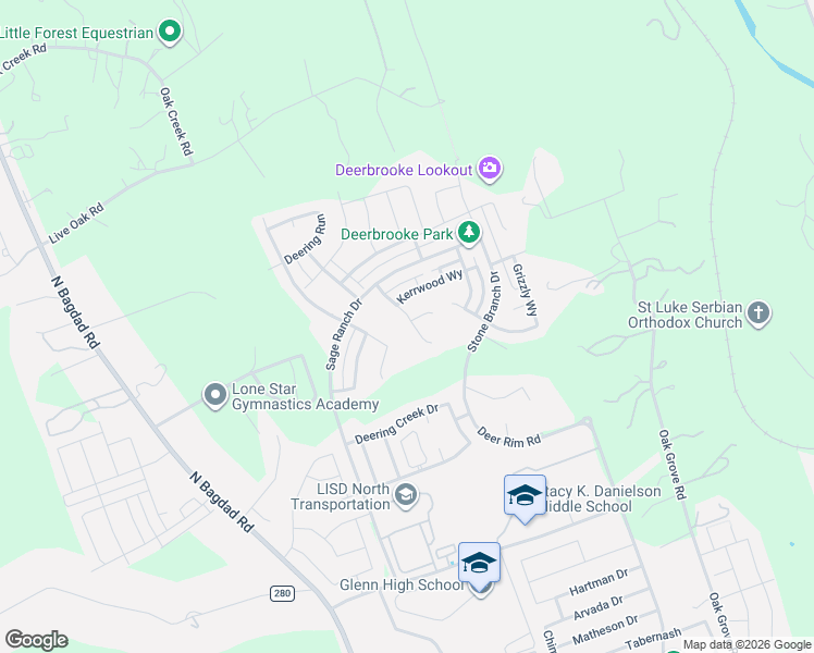 map of restaurants, bars, coffee shops, grocery stores, and more near 2705 Pine Branch Road in Leander