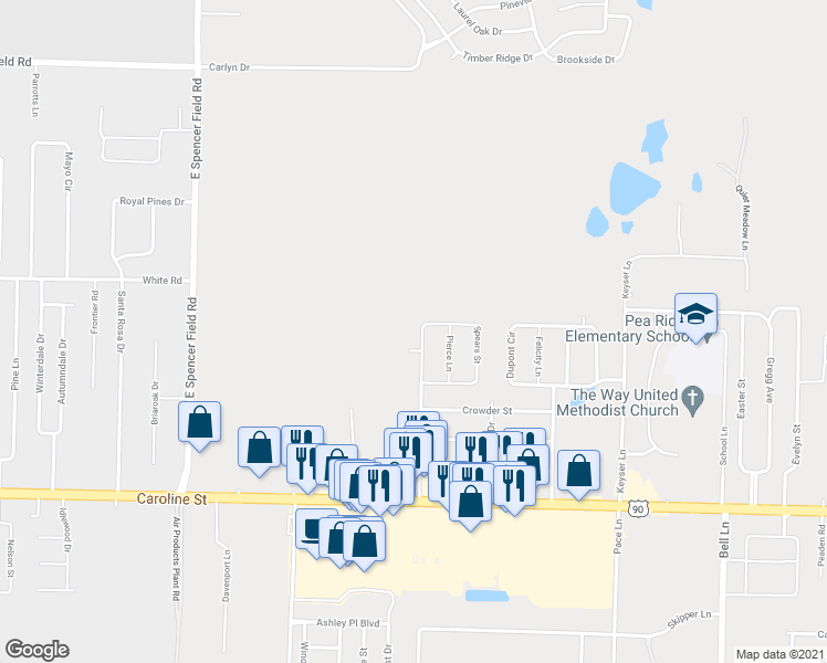 map of restaurants, bars, coffee shops, grocery stores, and more near 4759 Spears Street in Pace