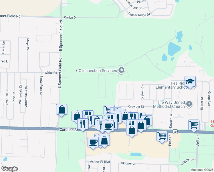 map of restaurants, bars, coffee shops, grocery stores, and more near 4753 Spears Street in Pace