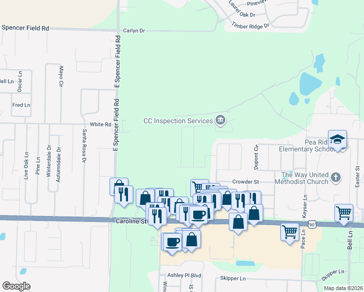 map of restaurants, bars, coffee shops, grocery stores, and more near 4684 Boone Road in Pace