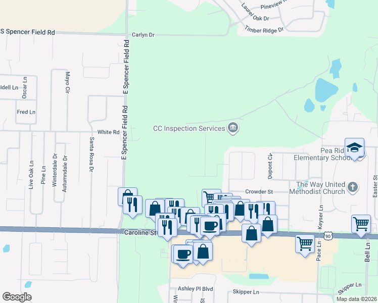 map of restaurants, bars, coffee shops, grocery stores, and more near 4684 Boone Road in Pace