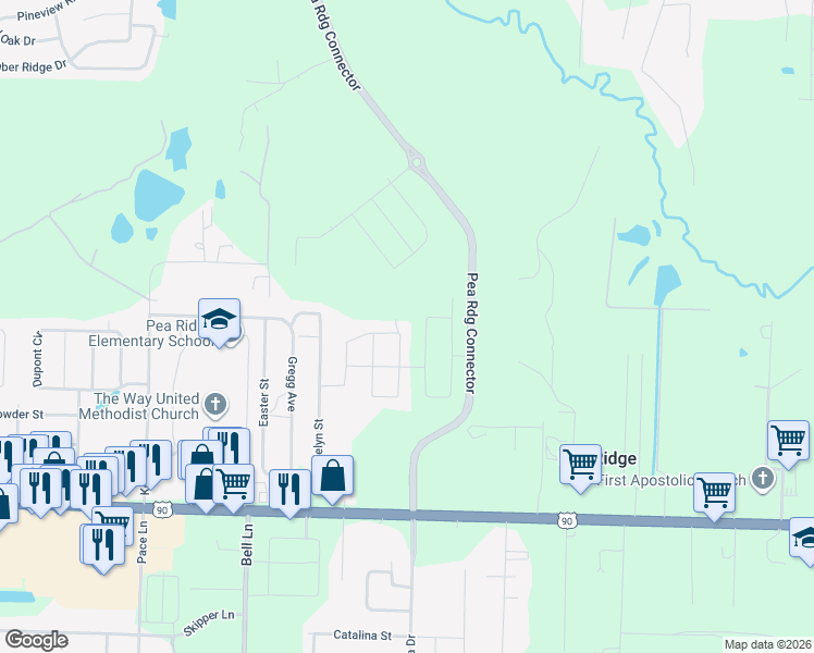 map of restaurants, bars, coffee shops, grocery stores, and more near 4796 La Casa Circle in Pace