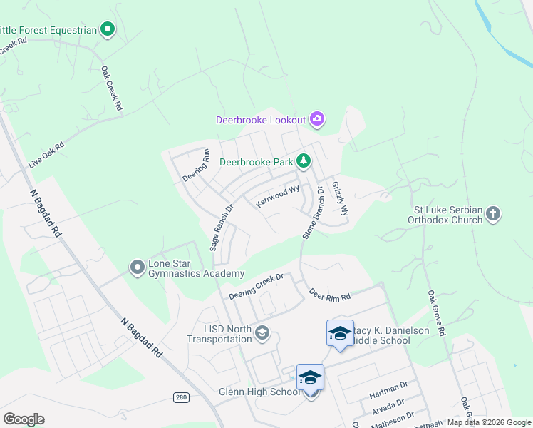 map of restaurants, bars, coffee shops, grocery stores, and more near 2705 Pine Branch Road in Leander