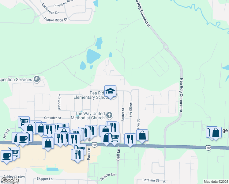 map of restaurants, bars, coffee shops, grocery stores, and more near 4755 Easter Street in Pace