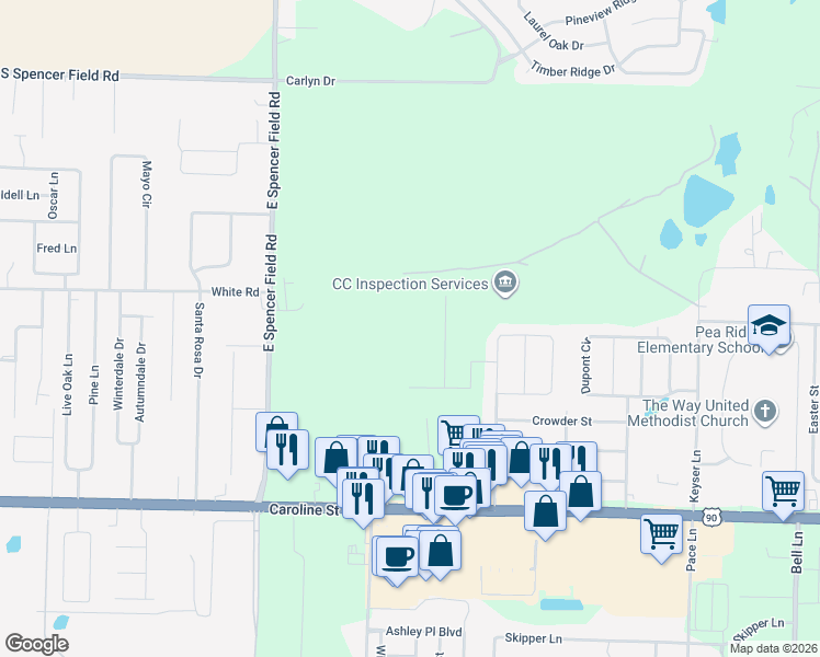 map of restaurants, bars, coffee shops, grocery stores, and more near 4684 Boone Road in Pace