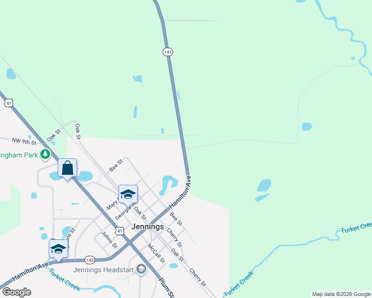 map of restaurants, bars, coffee shops, grocery stores, and more near 1492 Northwest 9th Drive in Jennings