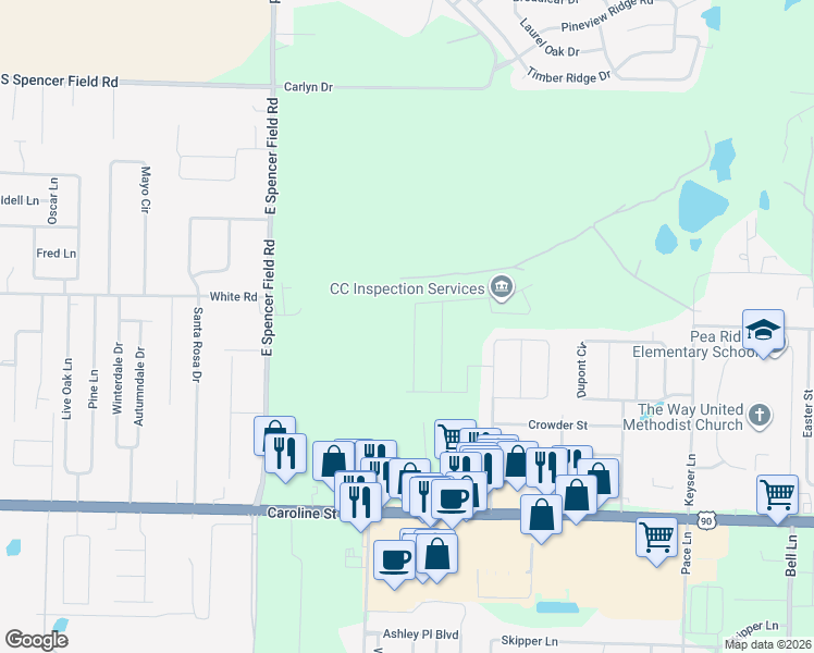 map of restaurants, bars, coffee shops, grocery stores, and more near 4759 Spears Street in Pace
