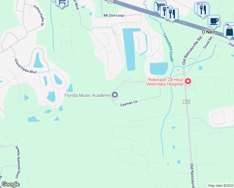 map of restaurants, bars, coffee shops, grocery stores, and more near 96075 Cayman Circle in Fernandina Beach