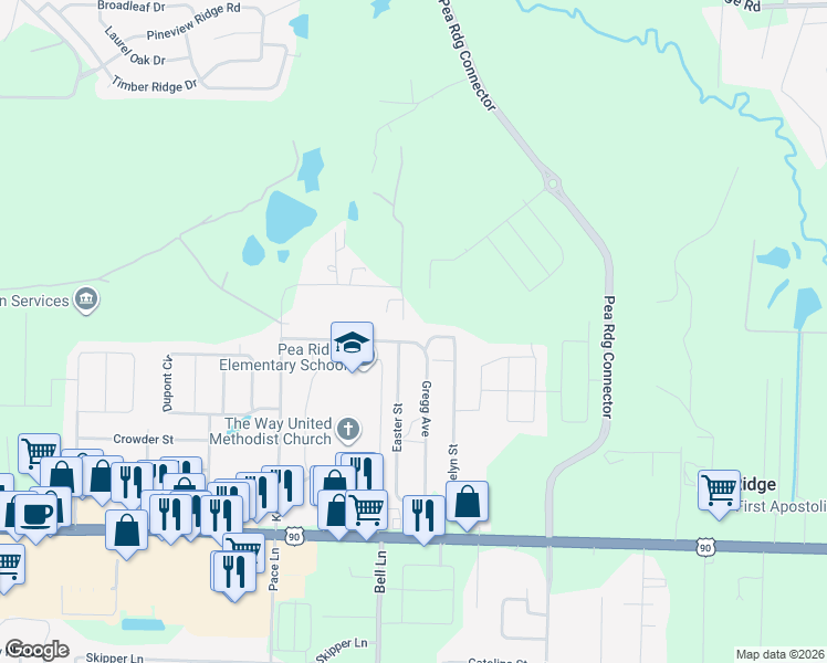 map of restaurants, bars, coffee shops, grocery stores, and more near 4716 Evelyn Street in Pace