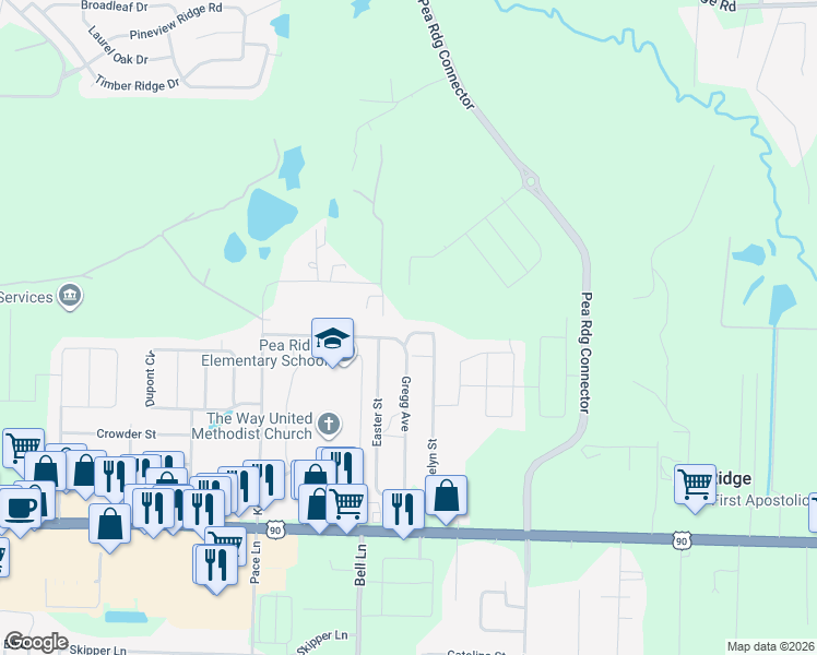 map of restaurants, bars, coffee shops, grocery stores, and more near 4716 Evelyn Street in Pace