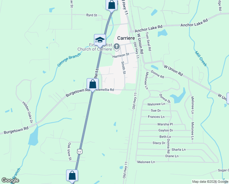 map of restaurants, bars, coffee shops, grocery stores, and more near 22-74 Camellia Road in Carriere