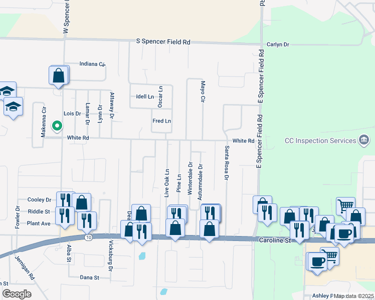 map of restaurants, bars, coffee shops, grocery stores, and more near 4779 Winterdale Drive in Pace