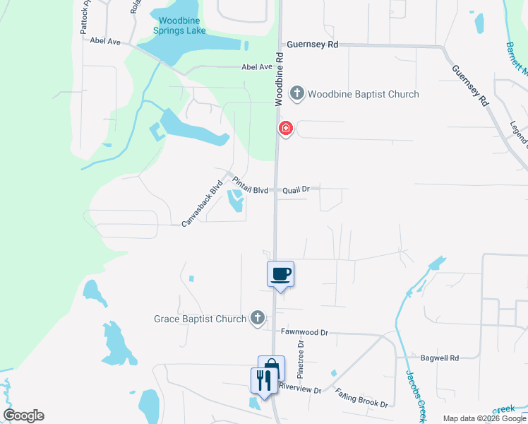 map of restaurants, bars, coffee shops, grocery stores, and more near 4713 Woodbine Road in Pace