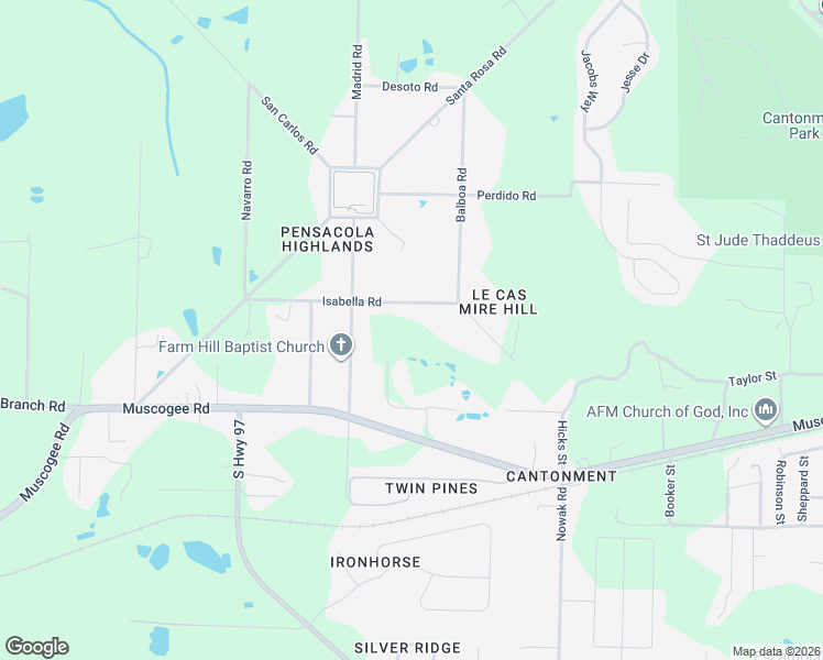 map of restaurants, bars, coffee shops, grocery stores, and more near 1039 Isabella Road in Cantonment