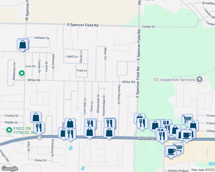 map of restaurants, bars, coffee shops, grocery stores, and more near 4496 Springview Court in Pace