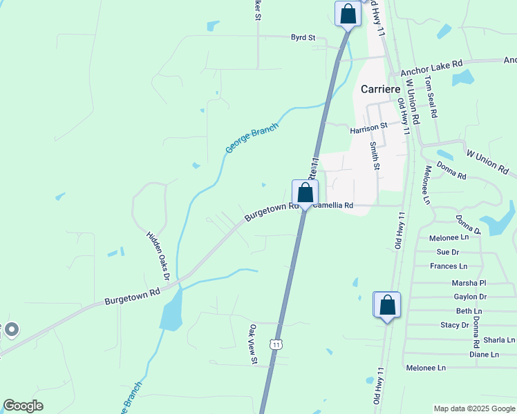 map of restaurants, bars, coffee shops, grocery stores, and more near 8-68 Burgetown Road in Carriere