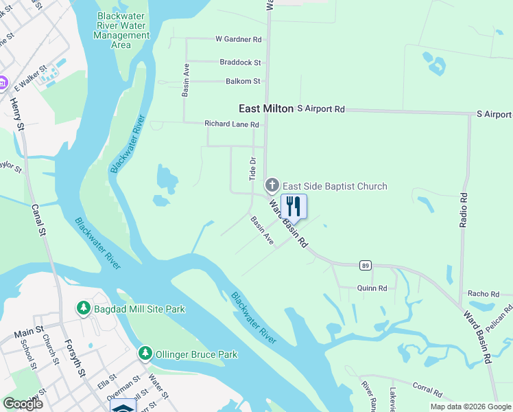 map of restaurants, bars, coffee shops, grocery stores, and more near 4861 Tide Drive in Milton