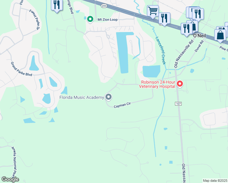 map of restaurants, bars, coffee shops, grocery stores, and more near 96075 Cayman Circle in Fernandina Beach