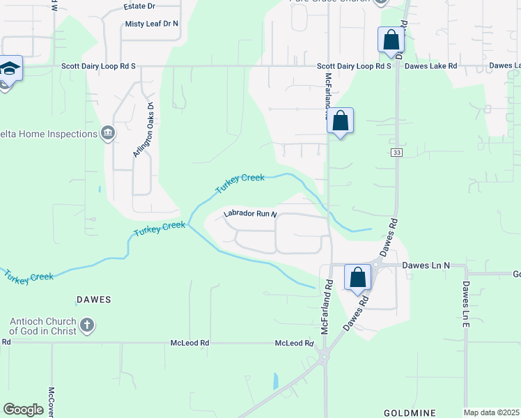 map of restaurants, bars, coffee shops, grocery stores, and more near 9378 Labrador Run North in Mobile