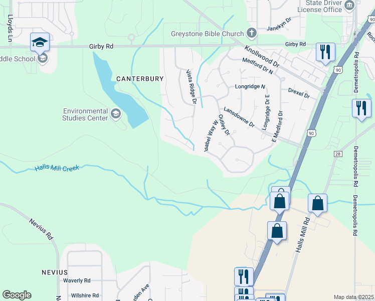 map of restaurants, bars, coffee shops, grocery stores, and more near 5545 Candia Court in Mobile