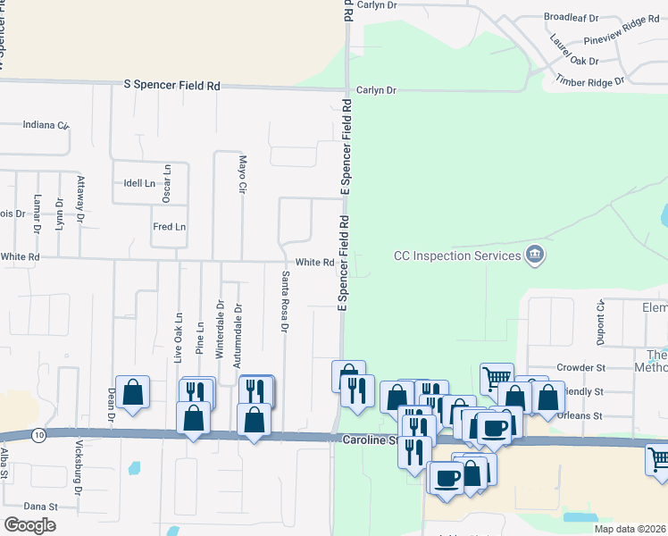 map of restaurants, bars, coffee shops, grocery stores, and more near 4795 East Spencer Field Road in Pace