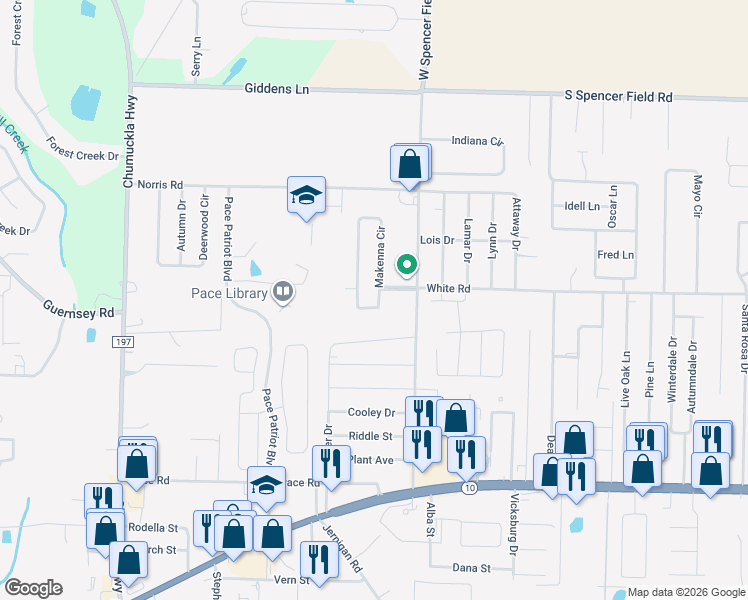 map of restaurants, bars, coffee shops, grocery stores, and more near 5009 Makenna Circle in Pace