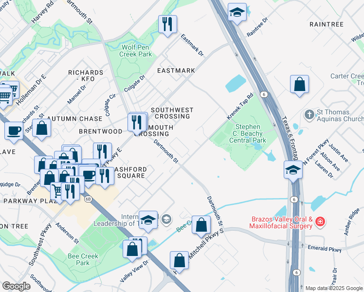 map of restaurants, bars, coffee shops, grocery stores, and more near 819 Krenek Tap Road in College Station