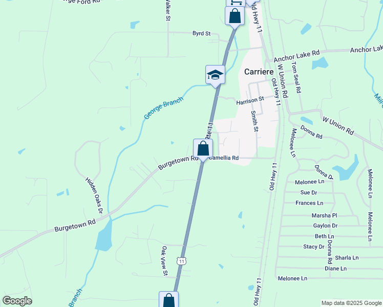 map of restaurants, bars, coffee shops, grocery stores, and more near 6525 U.S. 11 in Carriere