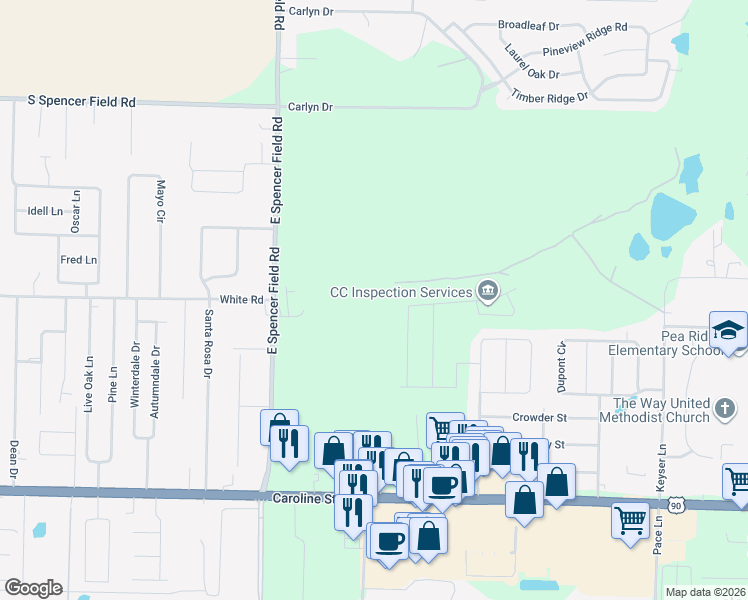 map of restaurants, bars, coffee shops, grocery stores, and more near 4795 East Spencer Field Road in Pace