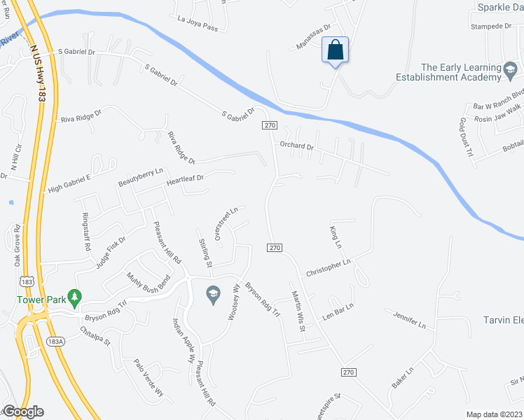 map of restaurants, bars, coffee shops, grocery stores, and more near 1005 Overstreet Lane in Leander
