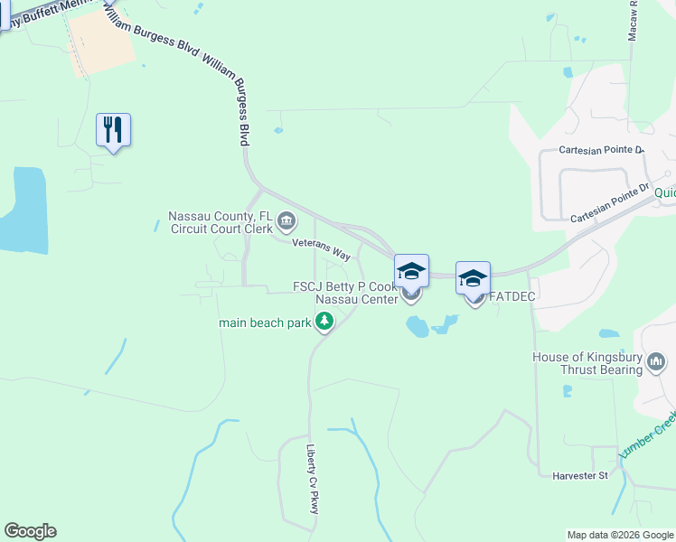 map of restaurants, bars, coffee shops, grocery stores, and more near 76346 William Burgess Boulevard in Yulee