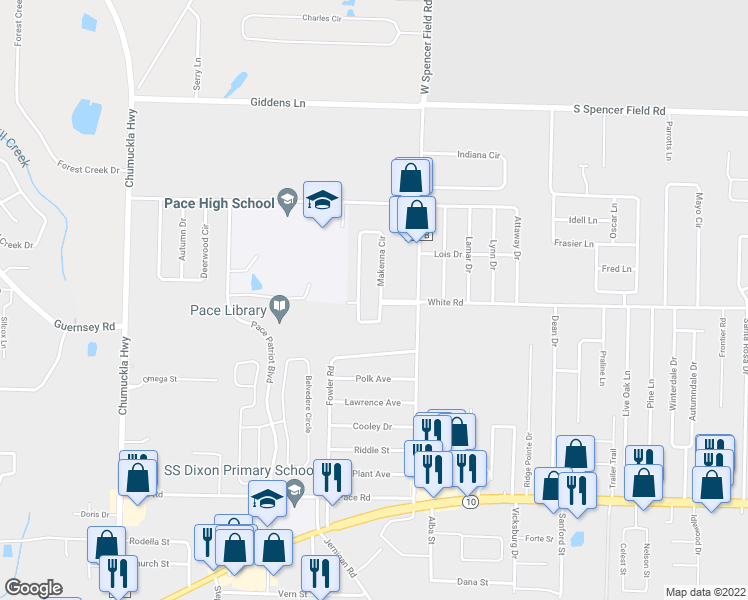 map of restaurants, bars, coffee shops, grocery stores, and more near 5021 Makenna Circle in Milton