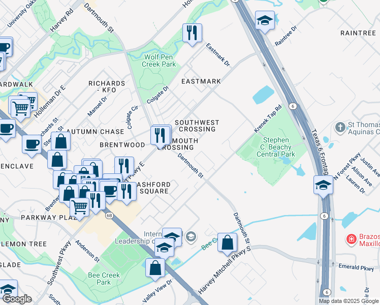 map of restaurants, bars, coffee shops, grocery stores, and more near 819 Krenek Tap Road in College Station