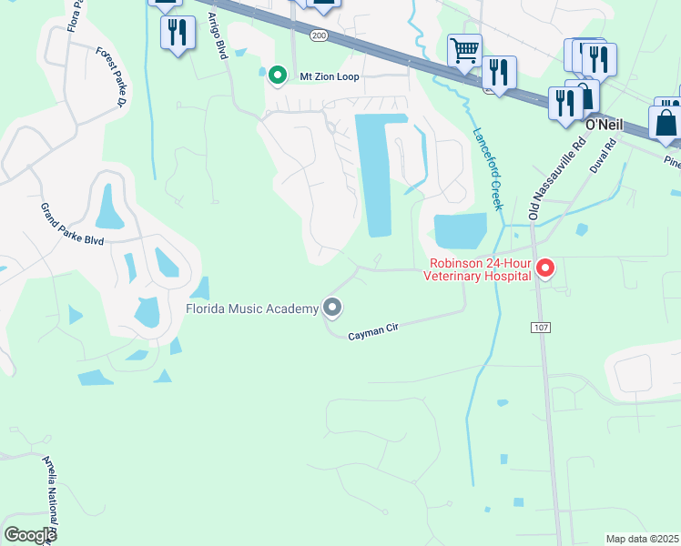 map of restaurants, bars, coffee shops, grocery stores, and more near 96075 Cayman Circle in Fernandina Beach