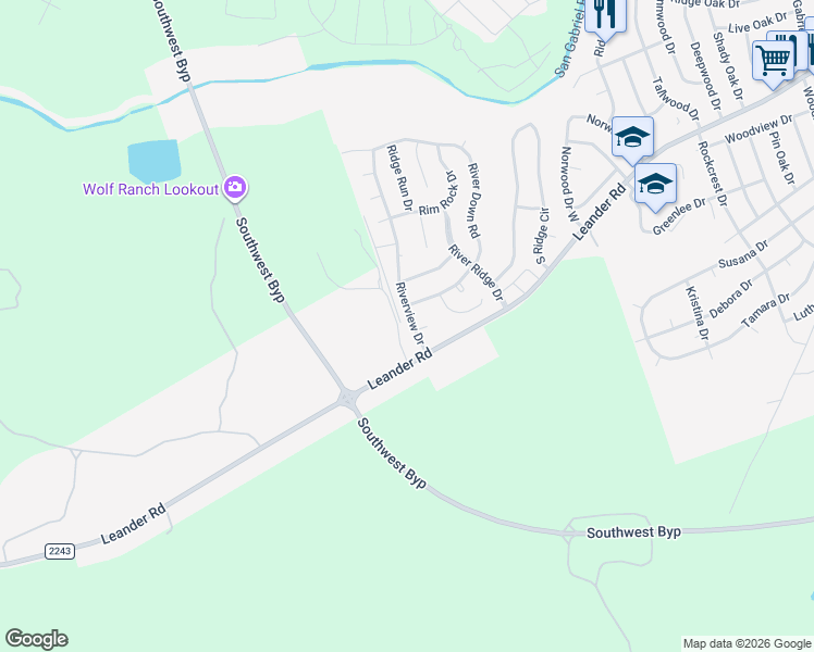 map of restaurants, bars, coffee shops, grocery stores, and more near 115 Riverview Drive in Georgetown