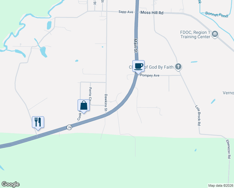 map of restaurants, bars, coffee shops, grocery stores, and more near 3037 Dawkins Street in Vernon