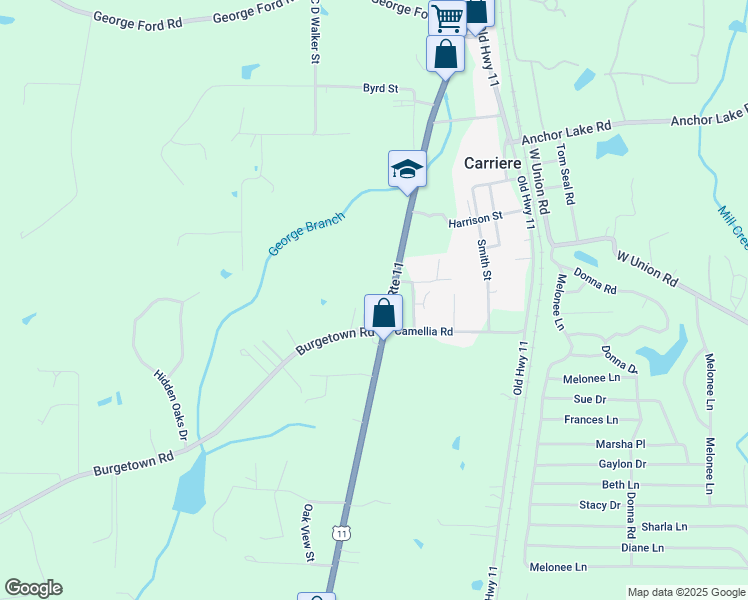 map of restaurants, bars, coffee shops, grocery stores, and more near 6525-6553 U.S. 11 in Carriere