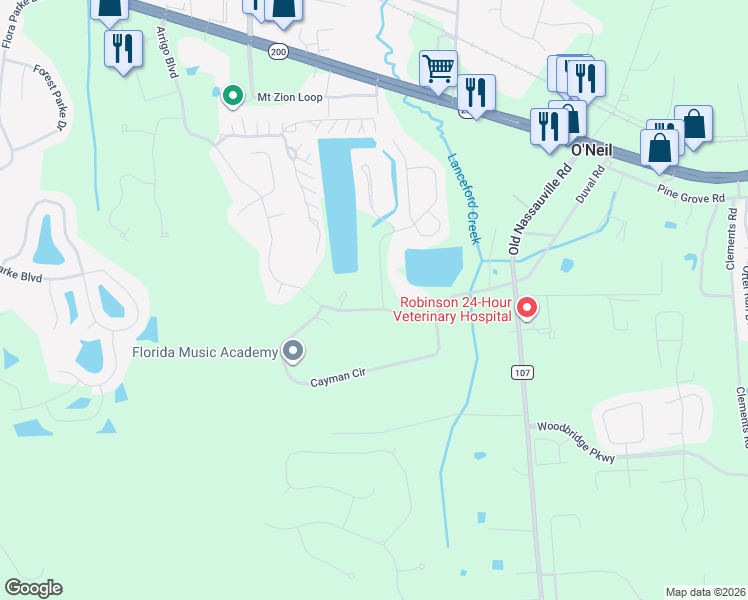 map of restaurants, bars, coffee shops, grocery stores, and more near 96029 Nassau Lakes Circle in Fernandina Beach