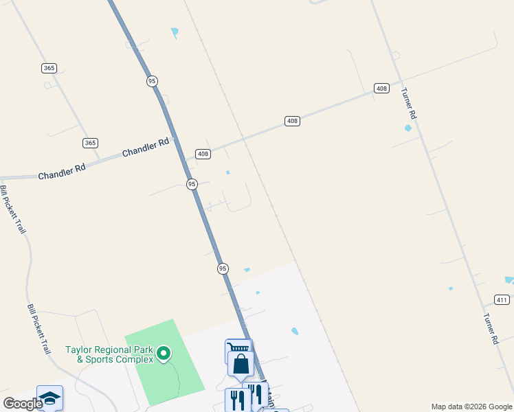 map of restaurants, bars, coffee shops, grocery stores, and more near 13 Sandy Lane in Taylor