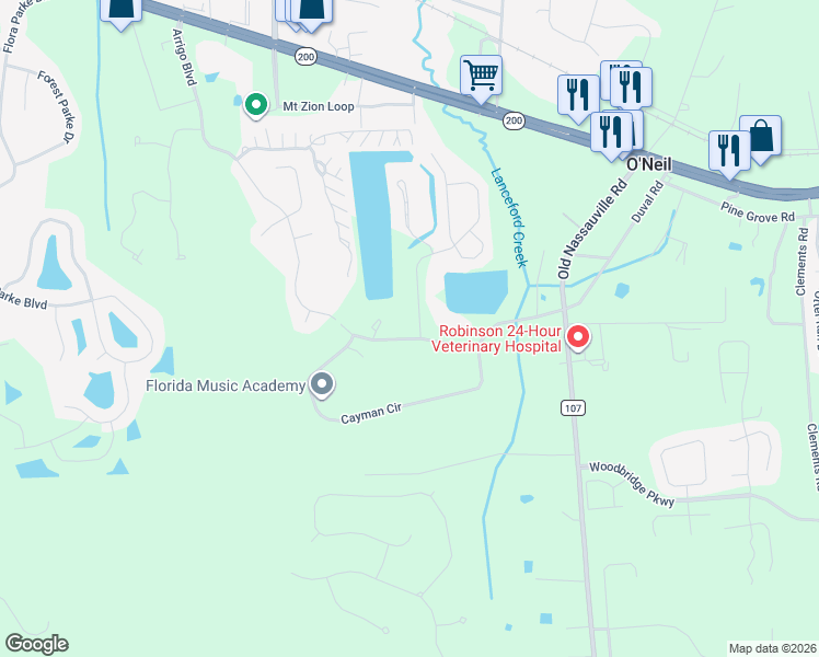 map of restaurants, bars, coffee shops, grocery stores, and more near 96029 Nassau Lakes Circle in Fernandina Beach