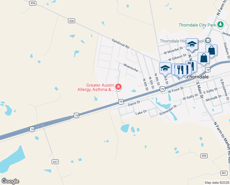 map of restaurants, bars, coffee shops, grocery stores, and more near 200 Sydney Boulevard in Thorndale