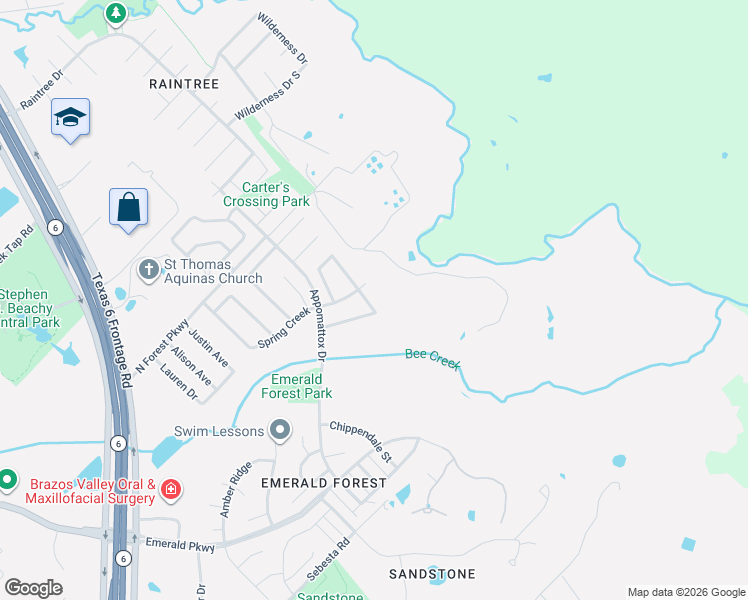 map of restaurants, bars, coffee shops, grocery stores, and more near 2120 Rolling Rock Place in College Station