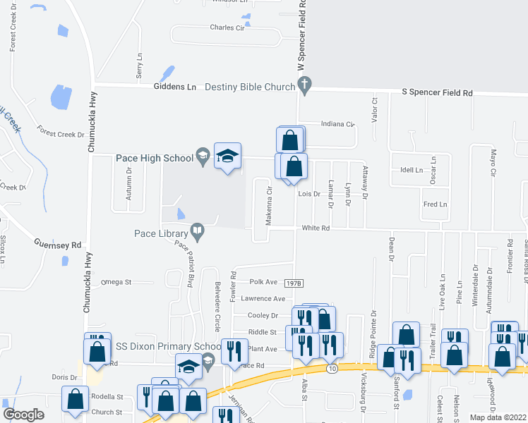 map of restaurants, bars, coffee shops, grocery stores, and more near 4821 Makenna Circle in Milton