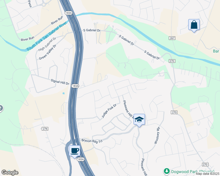 map of restaurants, bars, coffee shops, grocery stores, and more near 2312 Littleleaf Lane in Liberty Hill