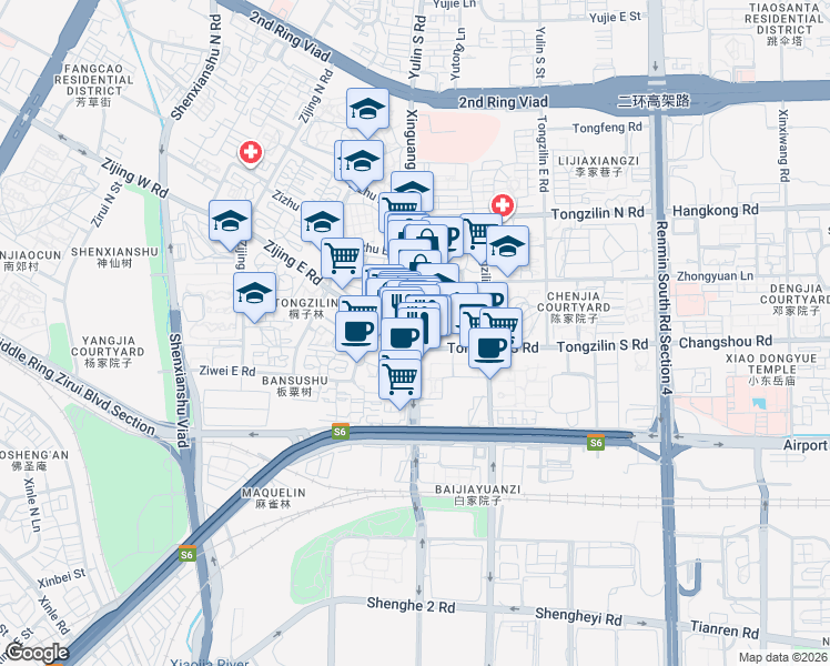 map of restaurants, bars, coffee shops, grocery stores, and more near Xin Guang Lu in Cheng Du Shi